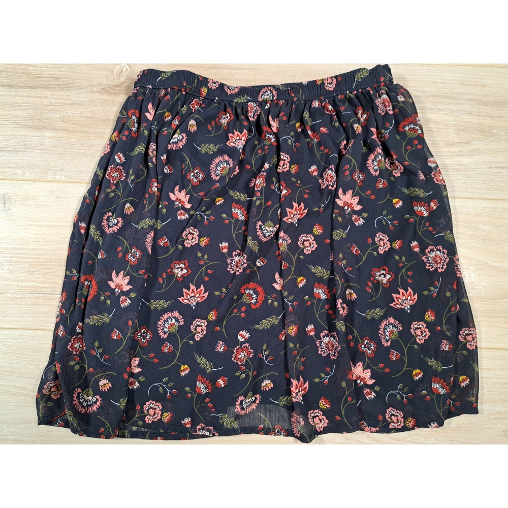 Hollister Navy Blue Floral Chiffon Mini Skirt Elastic Waist Lined Size M